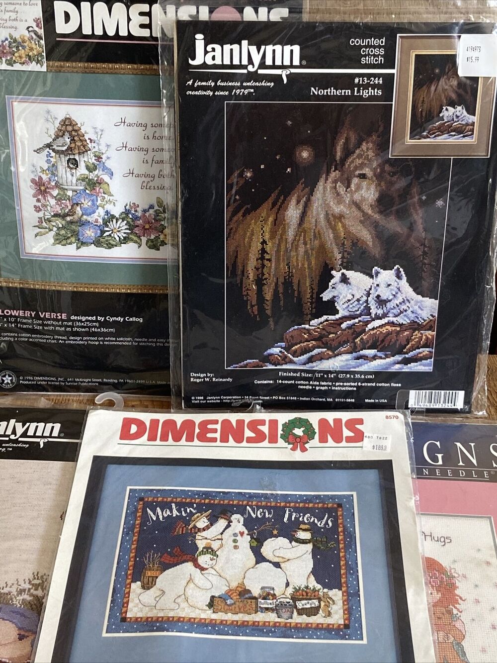 Dimensions Christmas Snowmen Animal Flowers Counted Cross Stitch Vintage Lot 5